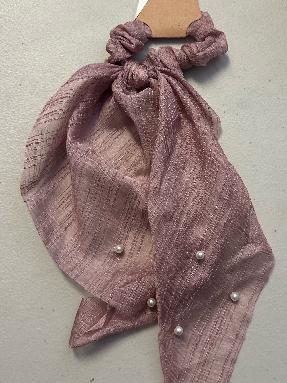 Pearl-Accent Dusty Pink Scarf Scrunchie